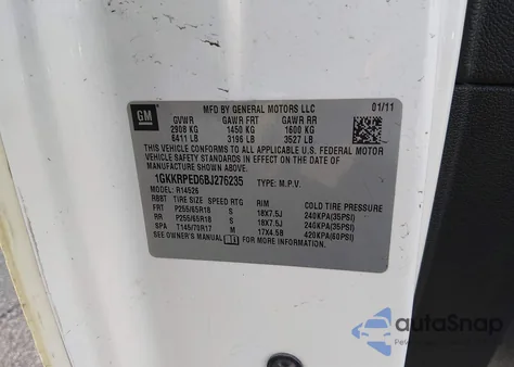 2011 GMC Acadia Sle z USA, uszkodzony, nr VIN 1GKKRPED6BJ276235